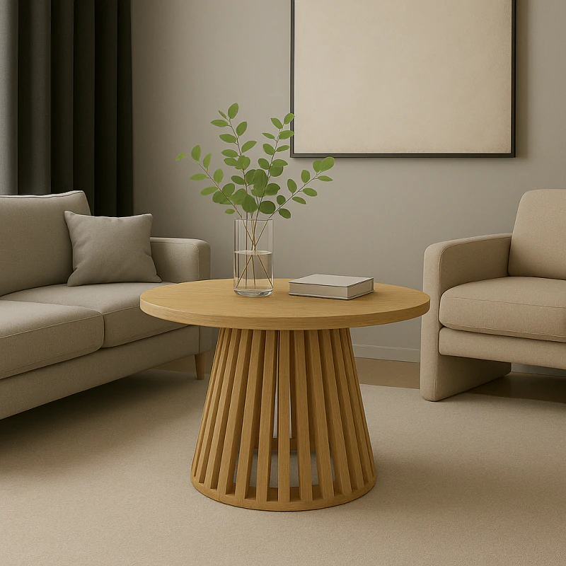 Drewniany stolik kawowy z lamelami okrągły - obrazek 3